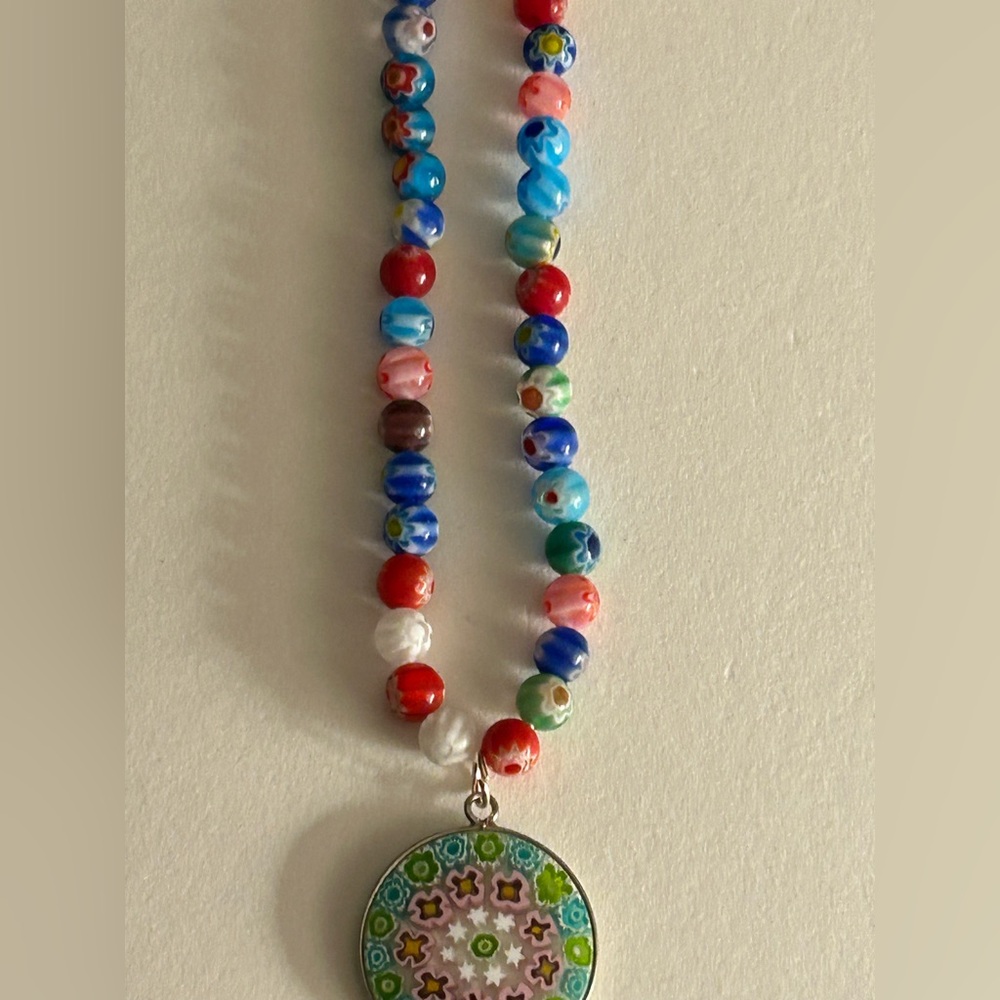Nwot Necklace Murano Millefiori Glass Pendant Plunder Millefiori Bright Beads